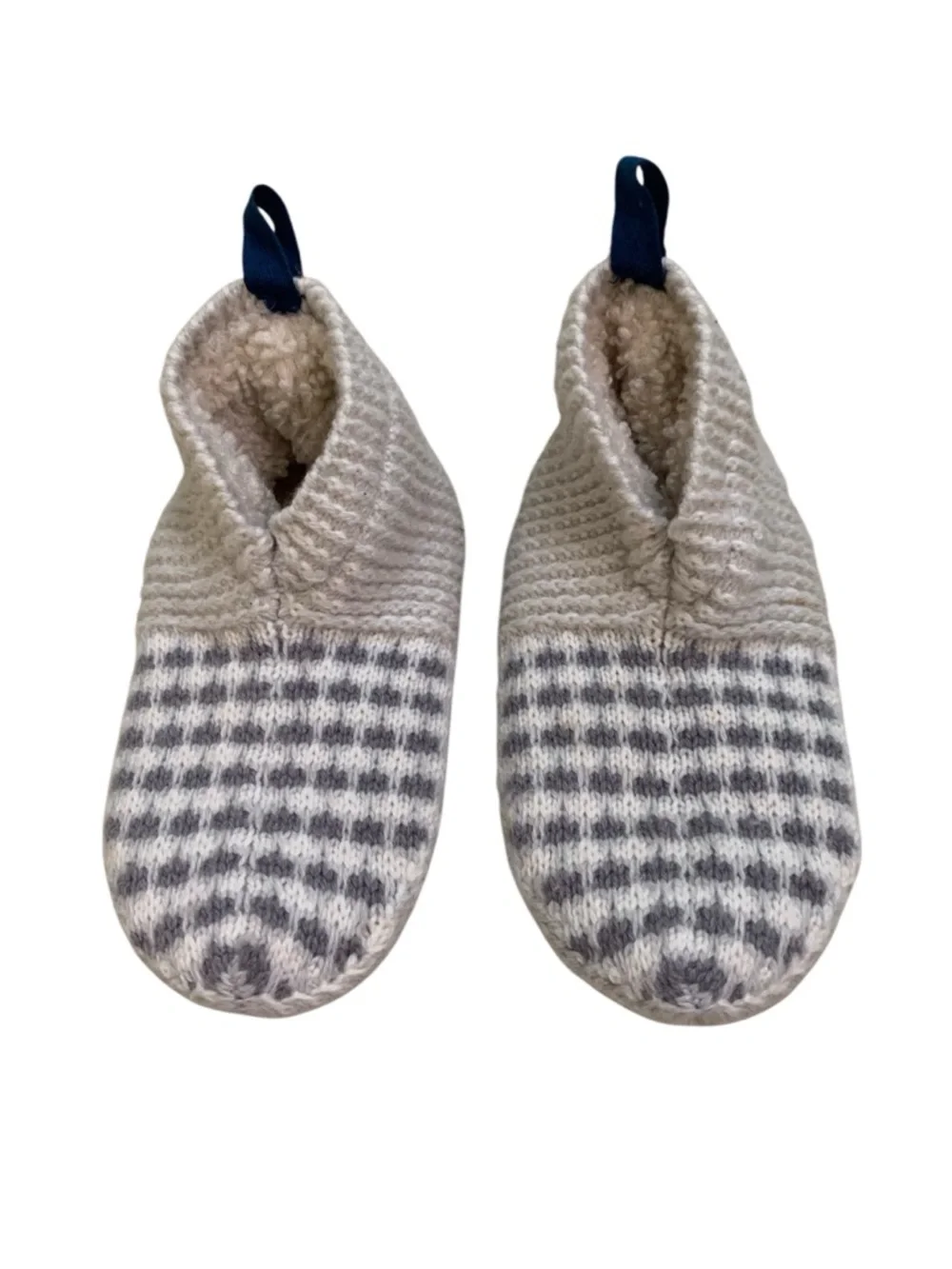 Bombas Gripper Slipper Socks Toddler Kids 8-10 Grey White Knit Sherpa Lined